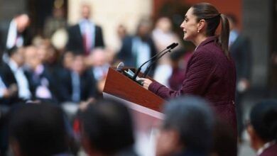 Claudia Sheinbaum At National Palace Addressing Morena Coalition Senators Nov 14 Press Conference Sheinbaum X Account.jpg