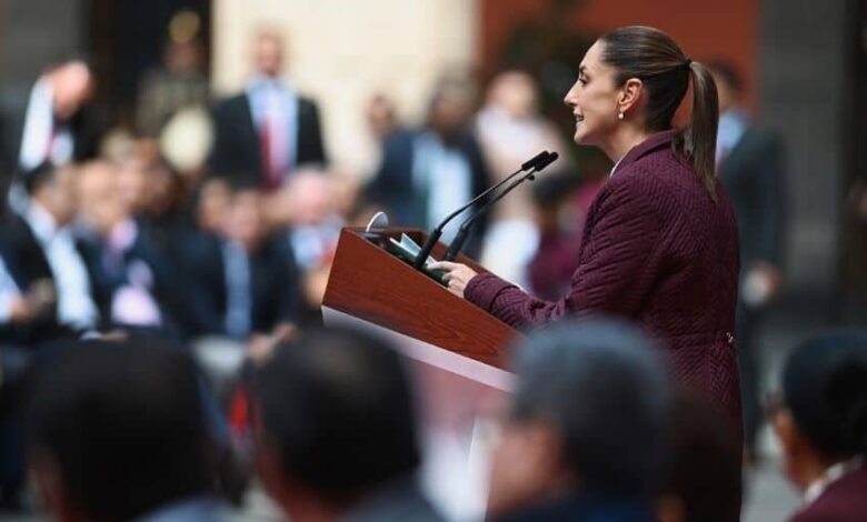 Claudia Sheinbaum At National Palace Addressing Morena Coalition Senators Nov 14 Press Conference Sheinbaum X Account.jpg