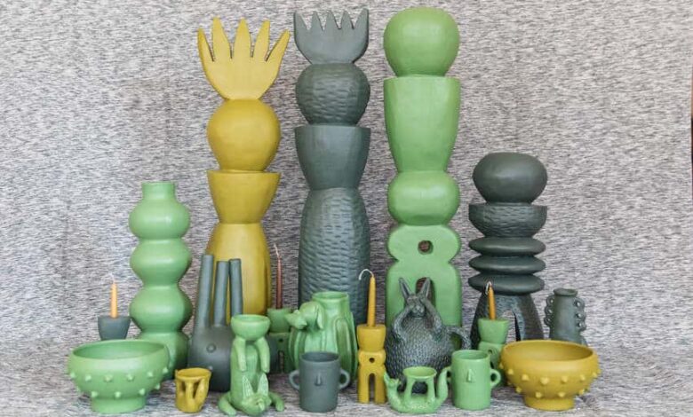 Carved wood and painted clay pieces.jpg